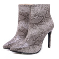 lady slim high heel snake leather ankle zipper boot pointed women boot